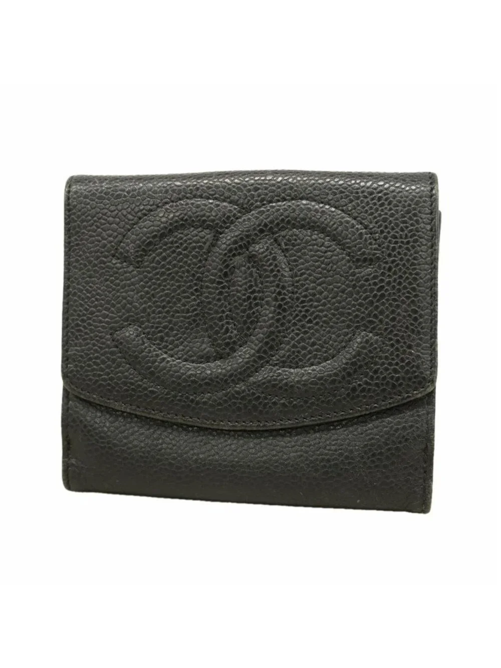 Chanel Wallet Caviar Leather Black Gold